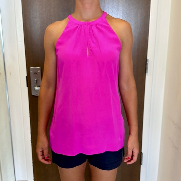CYNTHIA ROWLEY 100%SILK Fuschia Halter Tank KeyHole Front - Picture 9 of 10